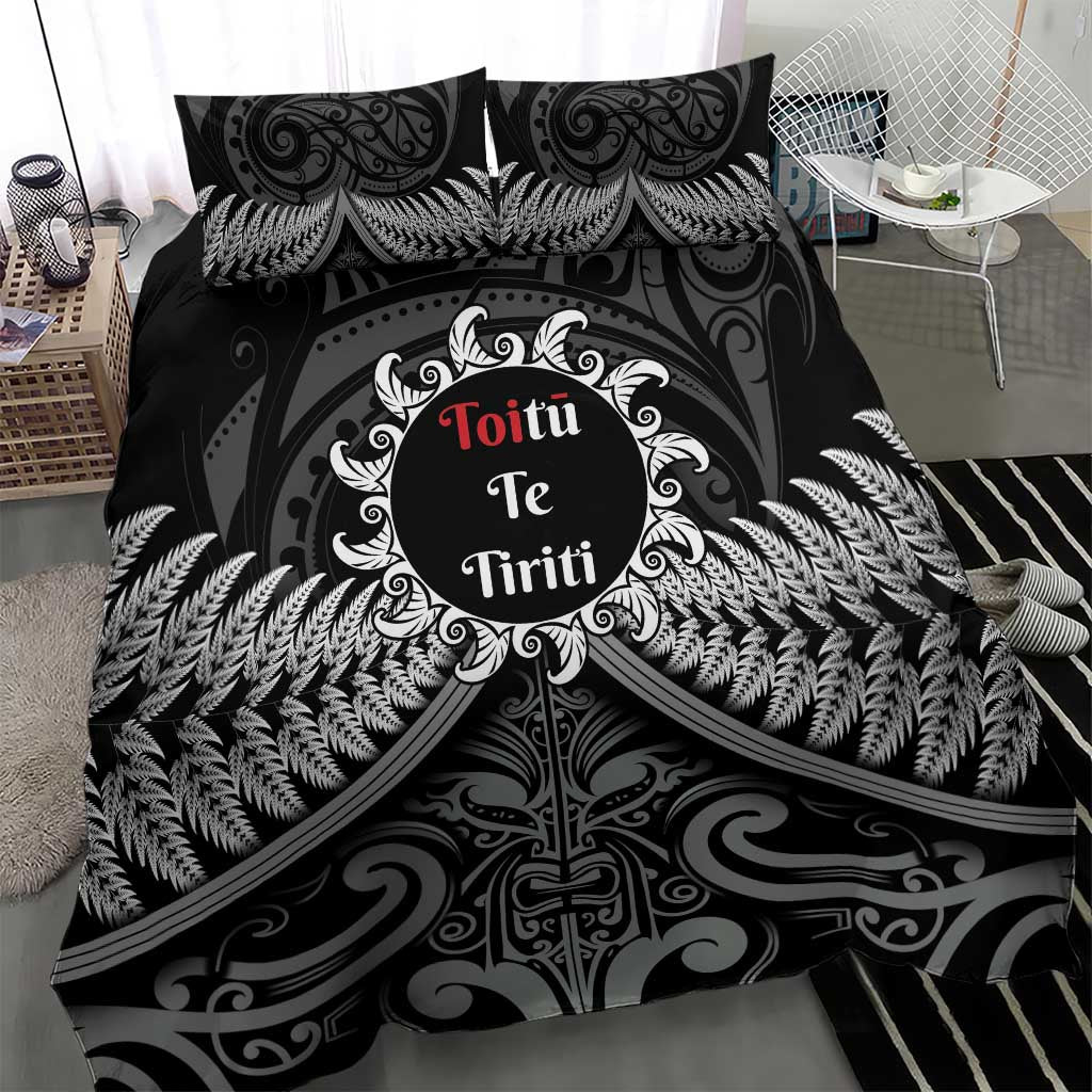 Toitu Te Tiriti Aotearoa Silver Fern Bedding Set New Zealand Maori Pattern - Vibe Hoodie Shop