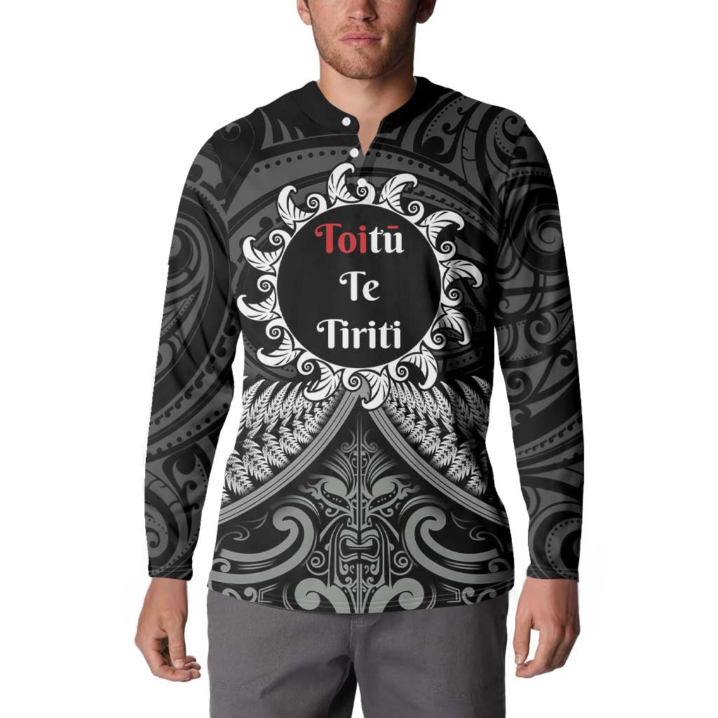 Personalised Toitu Te Tiriti Aotearoa Silver Fern Button Sweatshirt New Zealand Maori Pattern