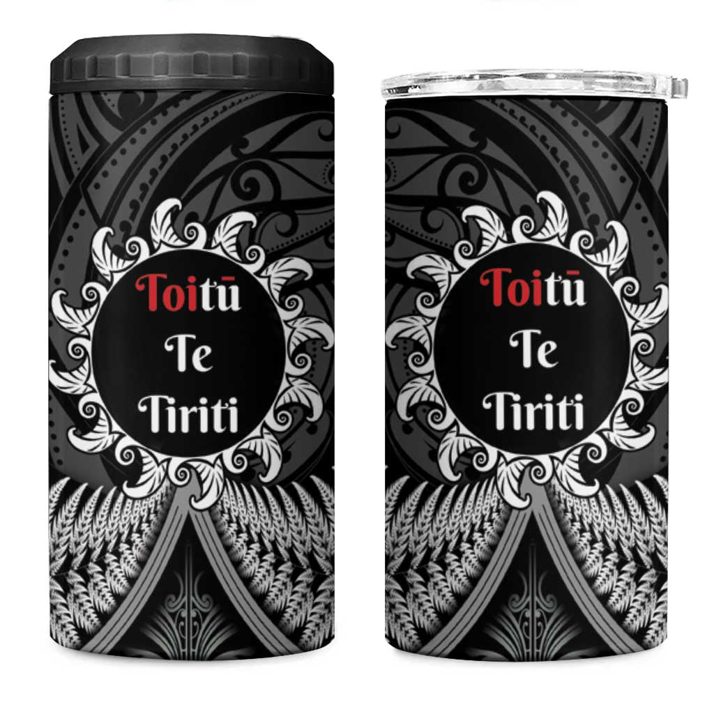 Toitu Te Tiriti Aotearoa Silver Fern 4 in 1 Can Cooler Tumbler Maori Pattern