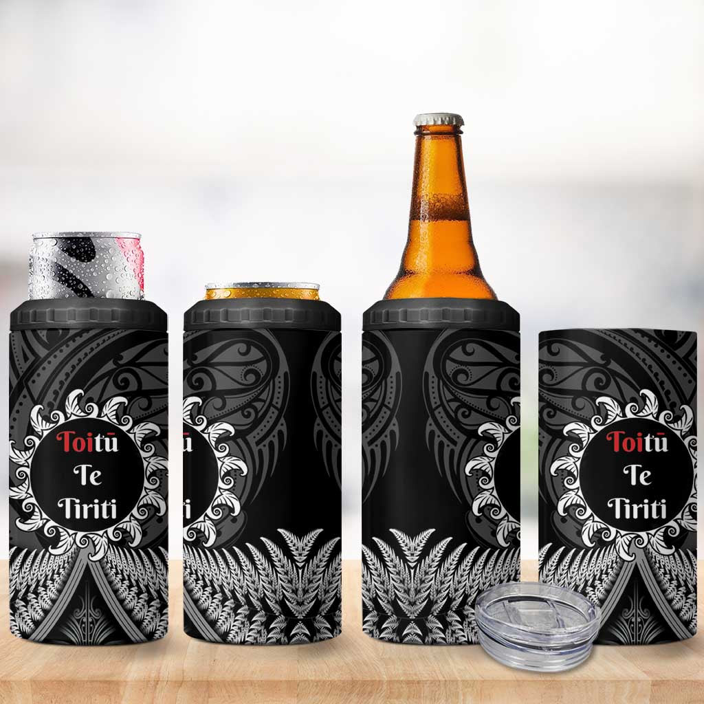 Toitu Te Tiriti Aotearoa Silver Fern 4 in 1 Can Cooler Tumbler Maori Pattern