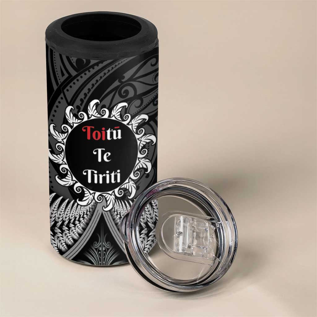 Toitu Te Tiriti Aotearoa Silver Fern 4 in 1 Can Cooler Tumbler Maori Pattern