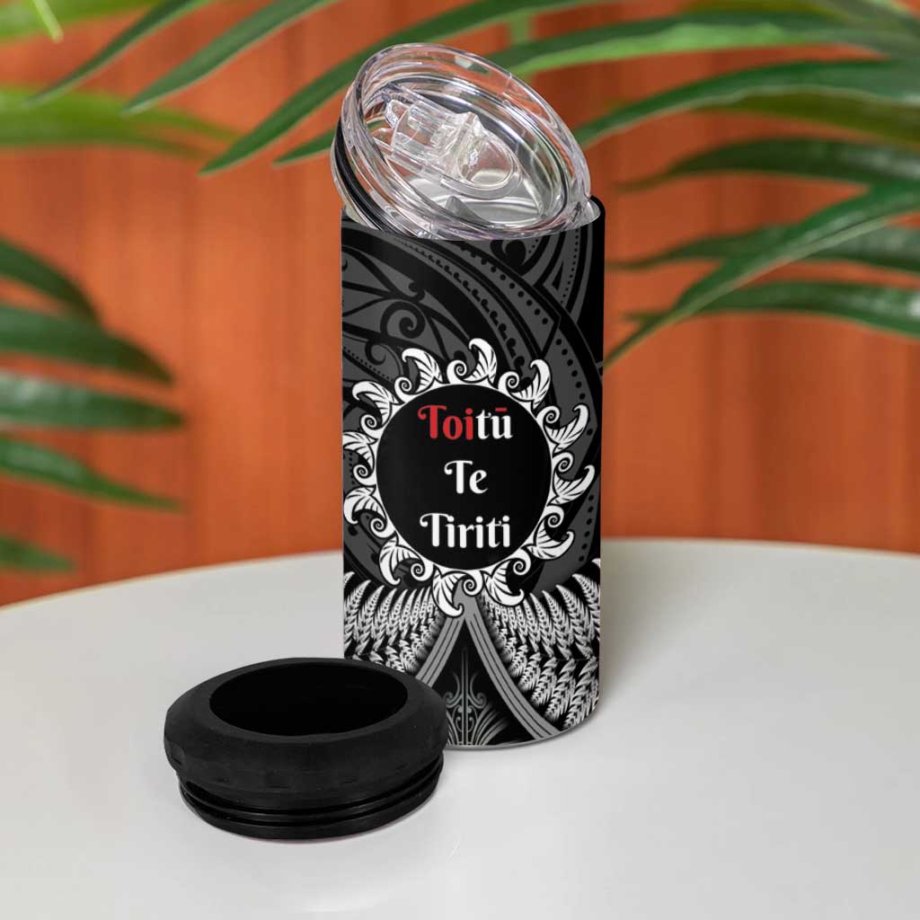 Toitu Te Tiriti Aotearoa Silver Fern 4 in 1 Can Cooler Tumbler Maori Pattern