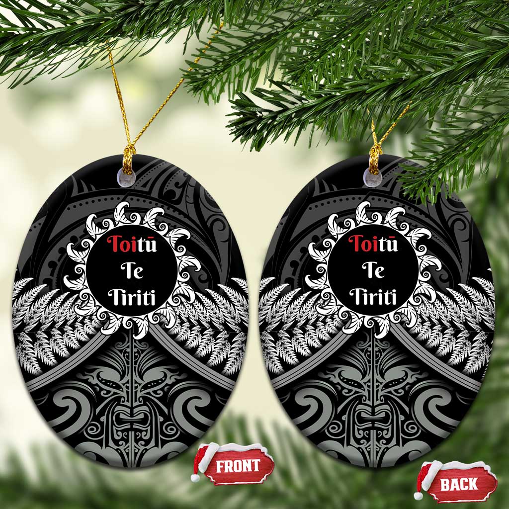 Toitu Te Tiriti Aotearoa Silver Fern Ceramic Ornament Maori Pattern