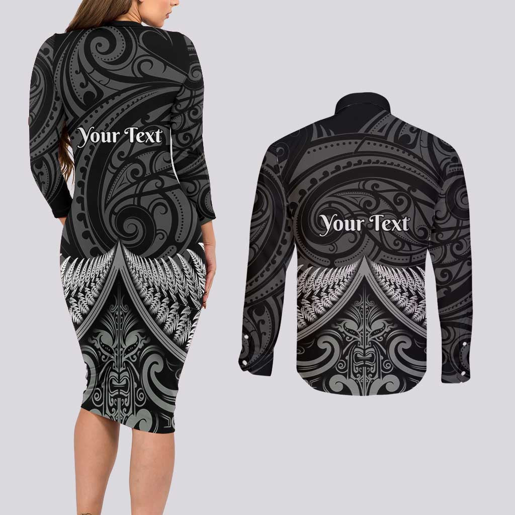 Personalised Toitu Te Tiriti Aotearoa Silver Fern Couples Matching Long Sleeve Bodycon Dress and Long Sleeve Button Shirt New Zealand Maori Pattern