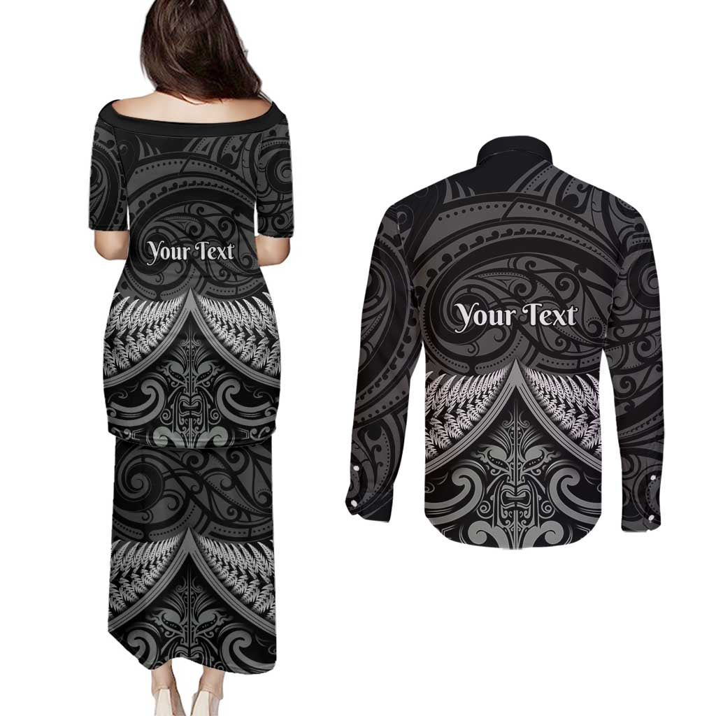 Personalised Toitu Te Tiriti Aotearoa Silver Fern Couples Matching Puletasi and Long Sleeve Button Shirt New Zealand Maori Pattern