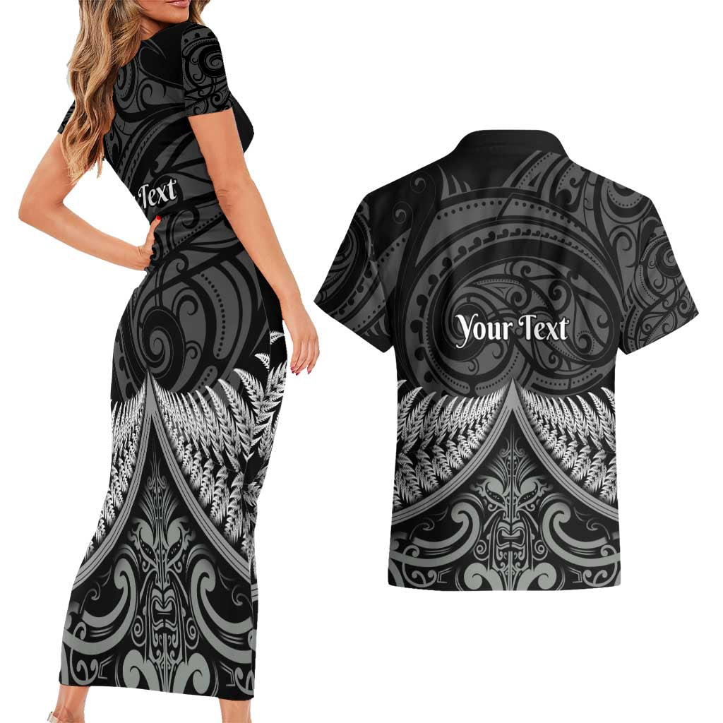 Personalised Toitu Te Tiriti Aotearoa Silver Fern Couples Matching Short Sleeve Bodycon Dress and Hawaiian Shirt New Zealand Maori Pattern