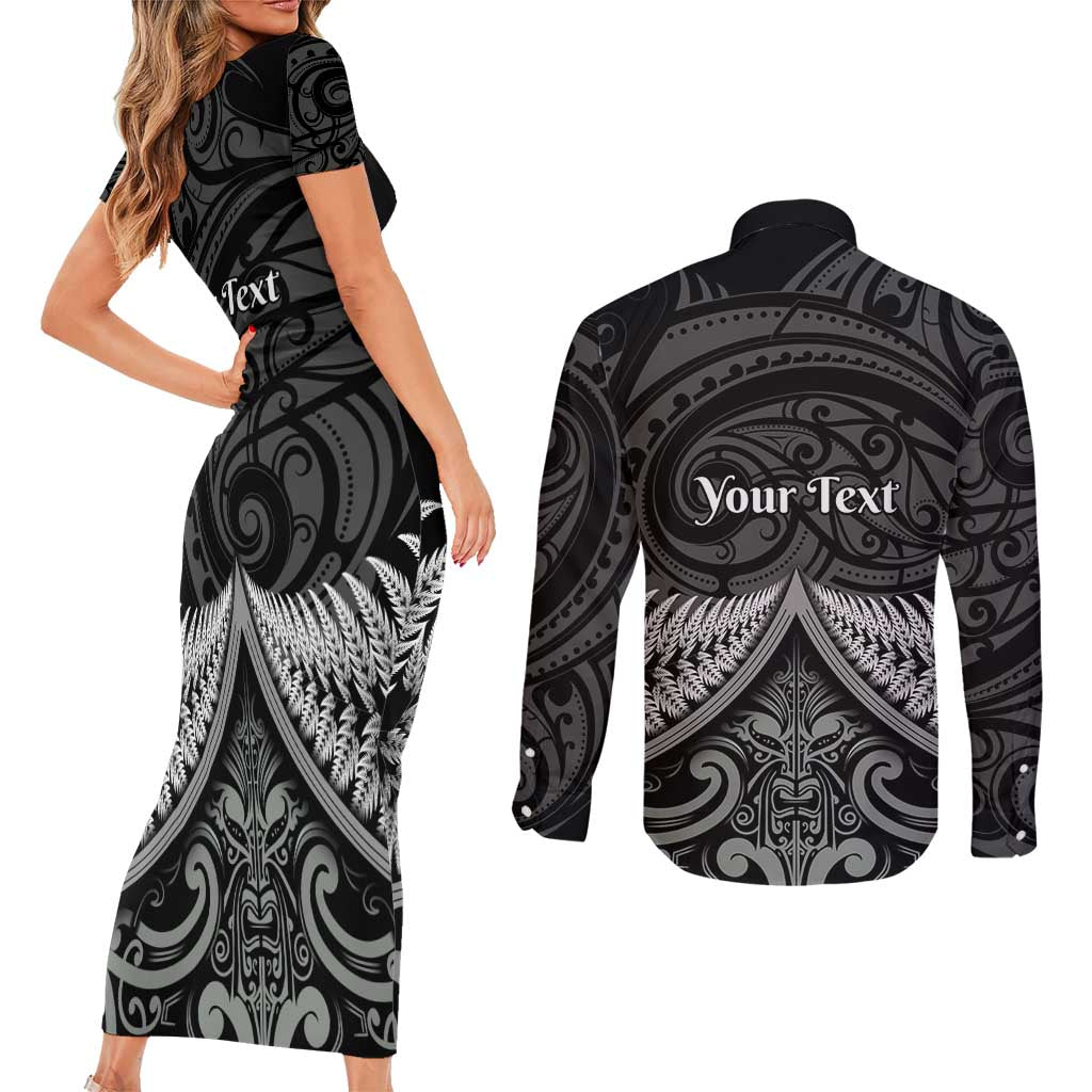 Personalised Toitu Te Tiriti Aotearoa Silver Fern Couples Matching Short Sleeve Bodycon Dress and Long Sleeve Button Shirt New Zealand Maori Pattern