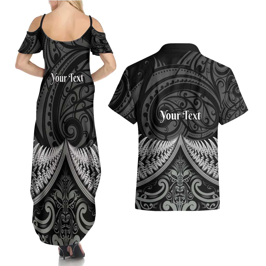 Personalised Toitu Te Tiriti Aotearoa Silver Fern Couples Matching Summer Maxi Dress and Hawaiian Shirt New Zealand Maori Pattern