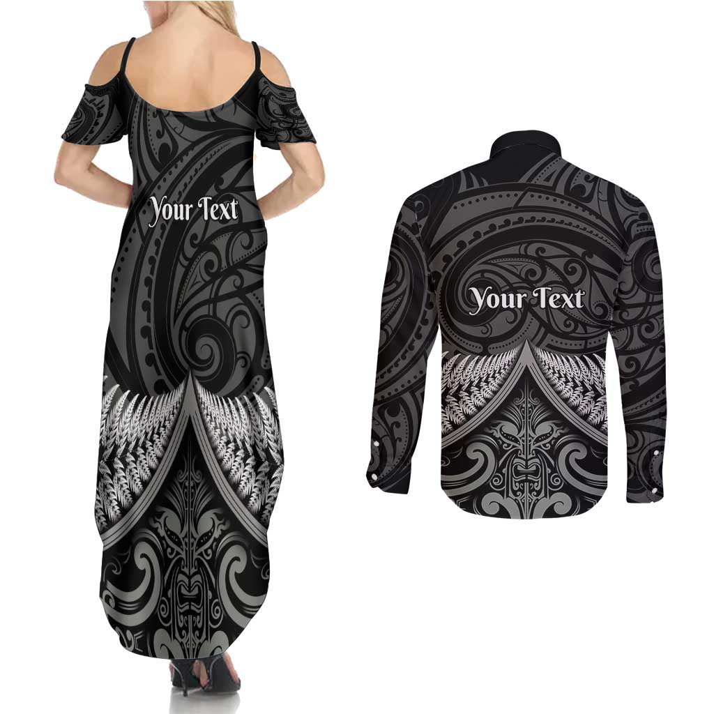 Personalised Toitu Te Tiriti Aotearoa Silver Fern Couples Matching Summer Maxi Dress and Long Sleeve Button Shirt New Zealand Maori Pattern