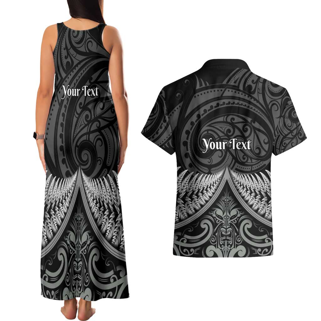 Personalised Toitu Te Tiriti Aotearoa Silver Fern Couples Matching Tank Maxi Dress and Hawaiian Shirt New Zealand Maori Pattern