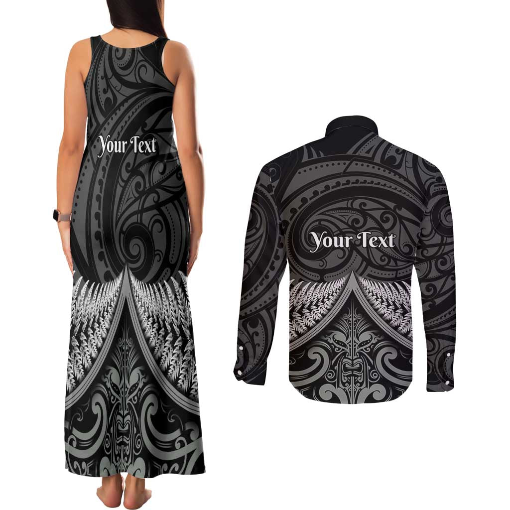 Personalised Toitu Te Tiriti Aotearoa Silver Fern Couples Matching Tank Maxi Dress and Long Sleeve Button Shirt New Zealand Maori Pattern