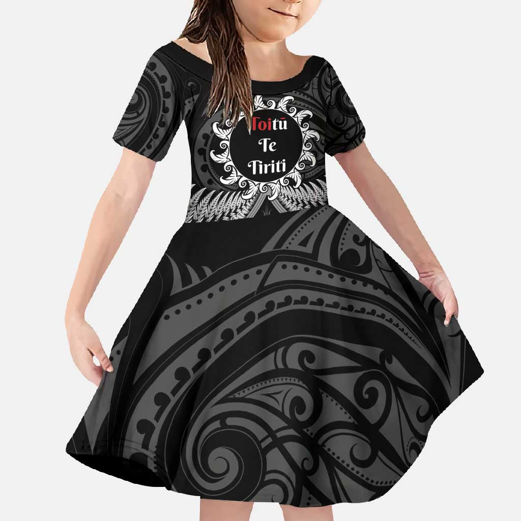 Personalised Toitu Te Tiriti Aotearoa Silver Fern Family Matching Long Sleeve Bodycon Dress and Hawaiian Shirt New Zealand Maori Pattern