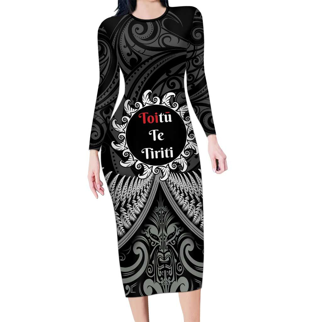 Personalised Toitu Te Tiriti Aotearoa Silver Fern Family Matching Long Sleeve Bodycon Dress and Hawaiian Shirt New Zealand Maori Pattern