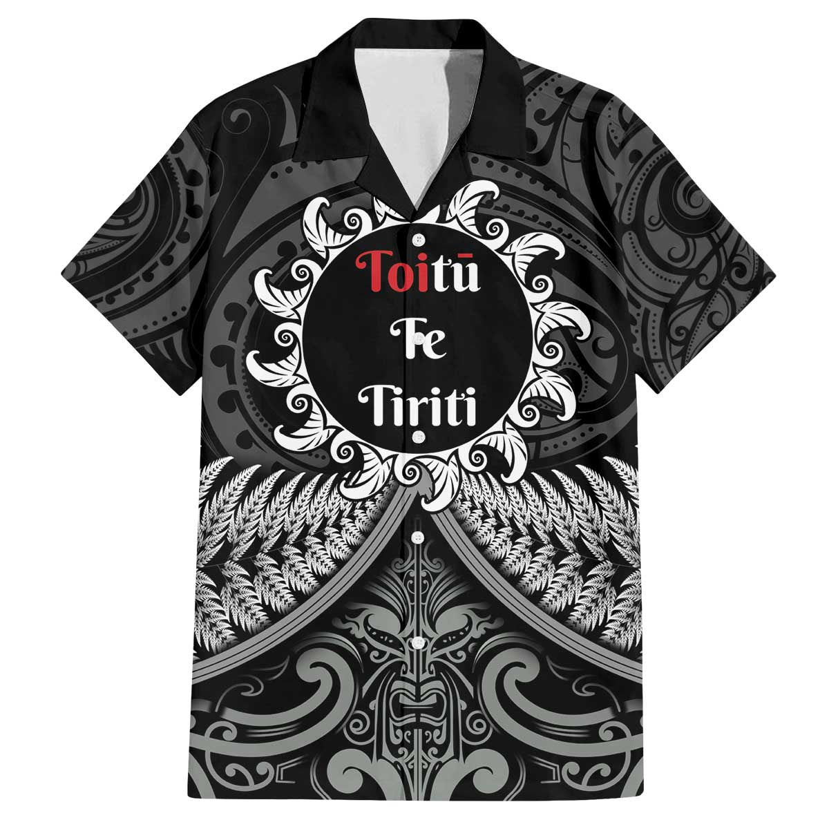 Personalised Toitu Te Tiriti Aotearoa Silver Fern Family Matching Off The Shoulder Long Sleeve Dress and Hawaiian Shirt New Zealand Maori Pattern