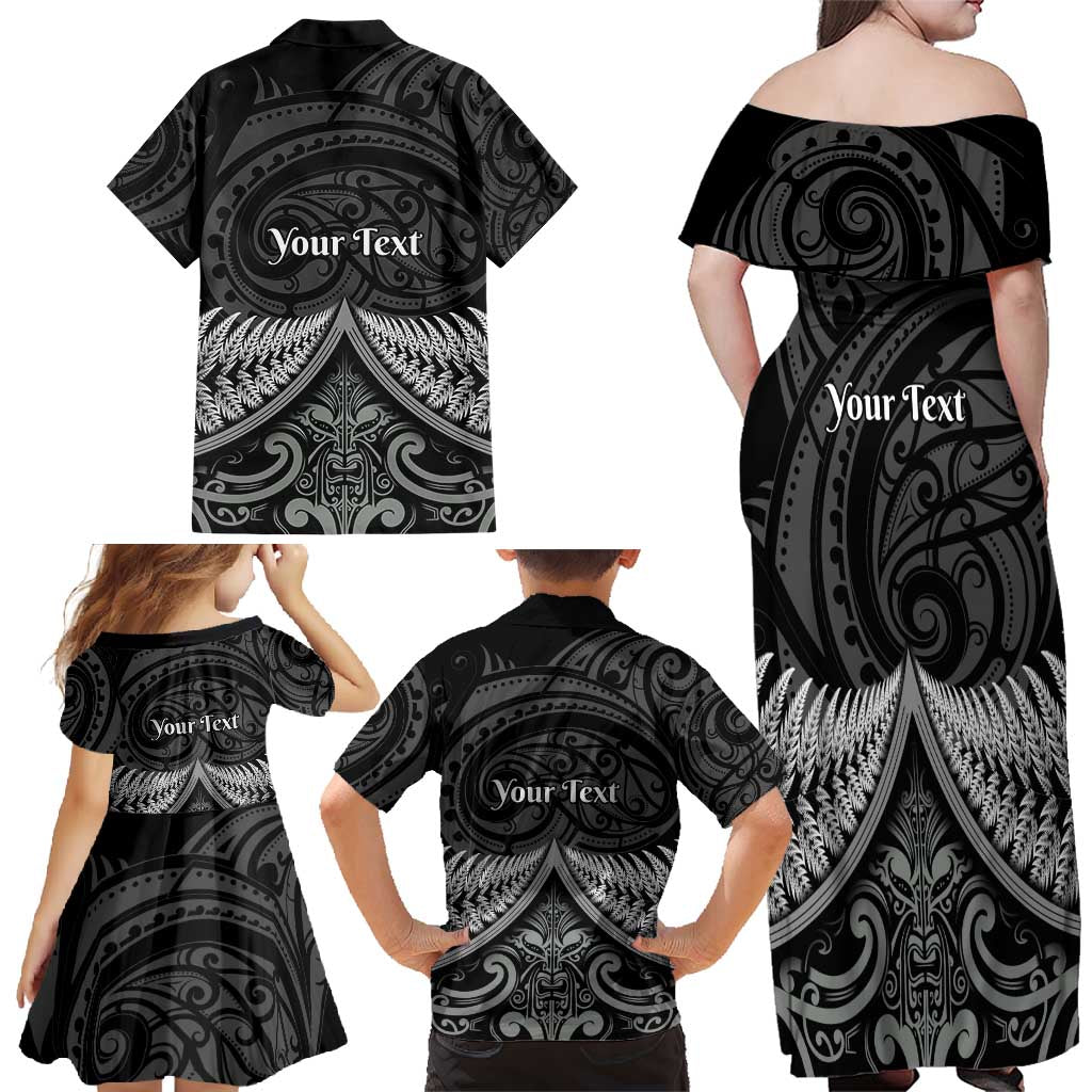 Personalised Toitu Te Tiriti Aotearoa Silver Fern Family Matching Off Shoulder Maxi Dress and Hawaiian Shirt New Zealand Maori Pattern