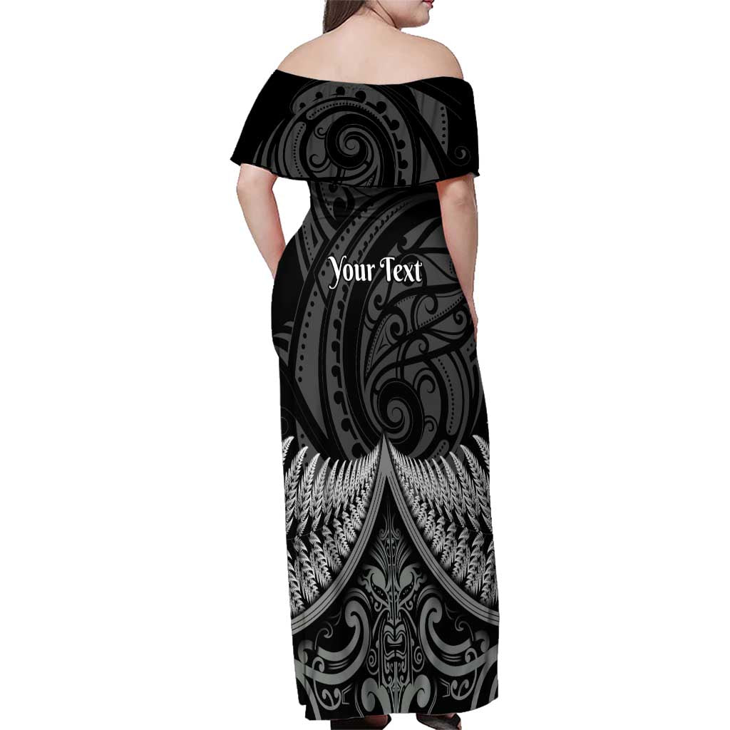 Personalised Toitu Te Tiriti Aotearoa Silver Fern Family Matching Off Shoulder Maxi Dress and Hawaiian Shirt New Zealand Maori Pattern