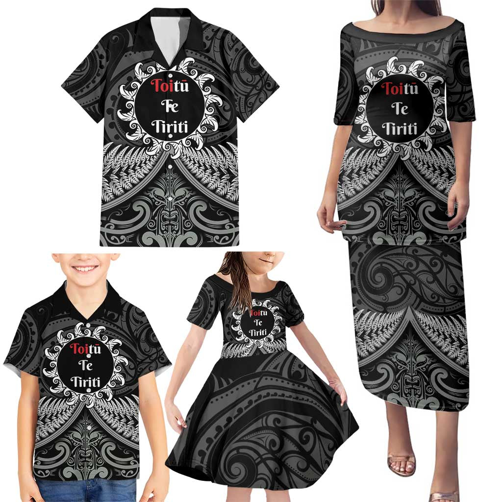 Personalised Toitu Te Tiriti Aotearoa Silver Fern Family Matching Puletasi and Hawaiian Shirt New Zealand Maori Pattern