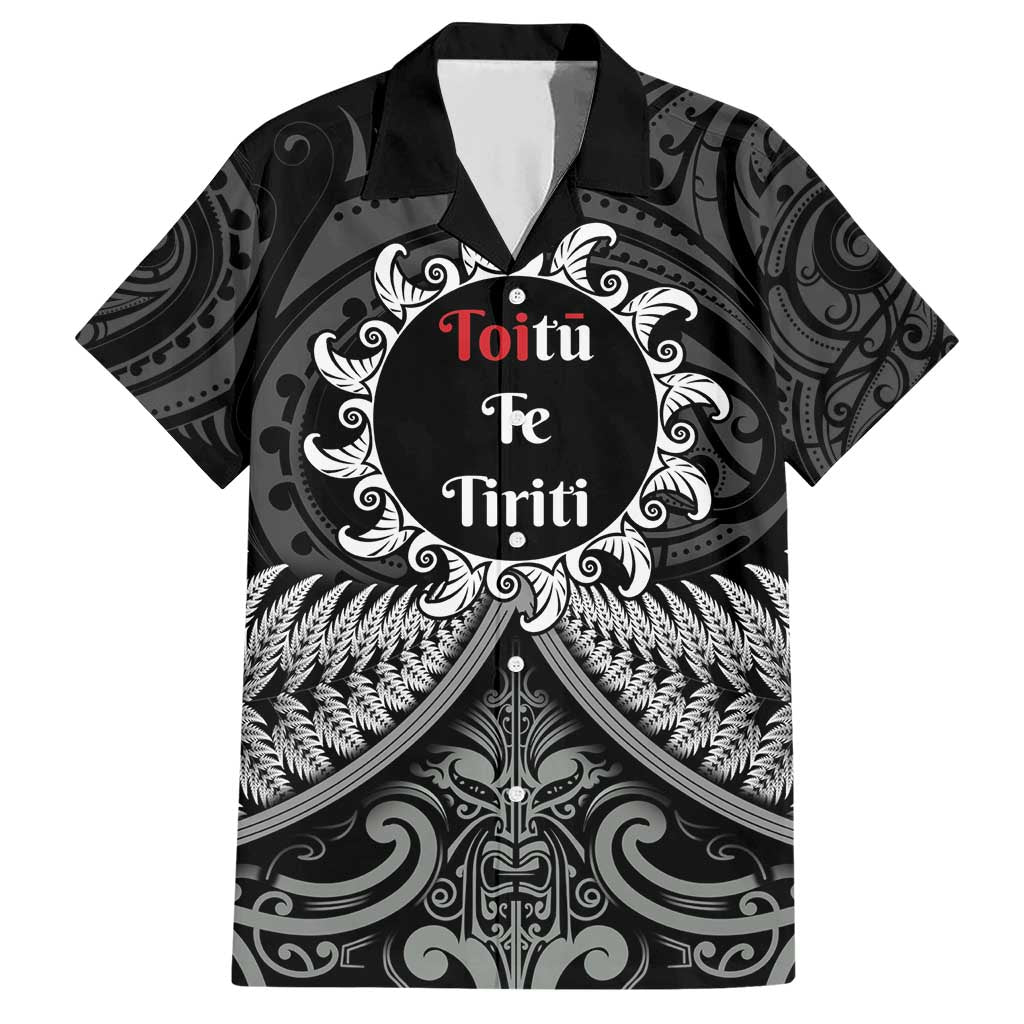 Personalised Toitu Te Tiriti Aotearoa Silver Fern Family Matching Short Sleeve Bodycon Dress and Hawaiian Shirt New Zealand Maori Pattern