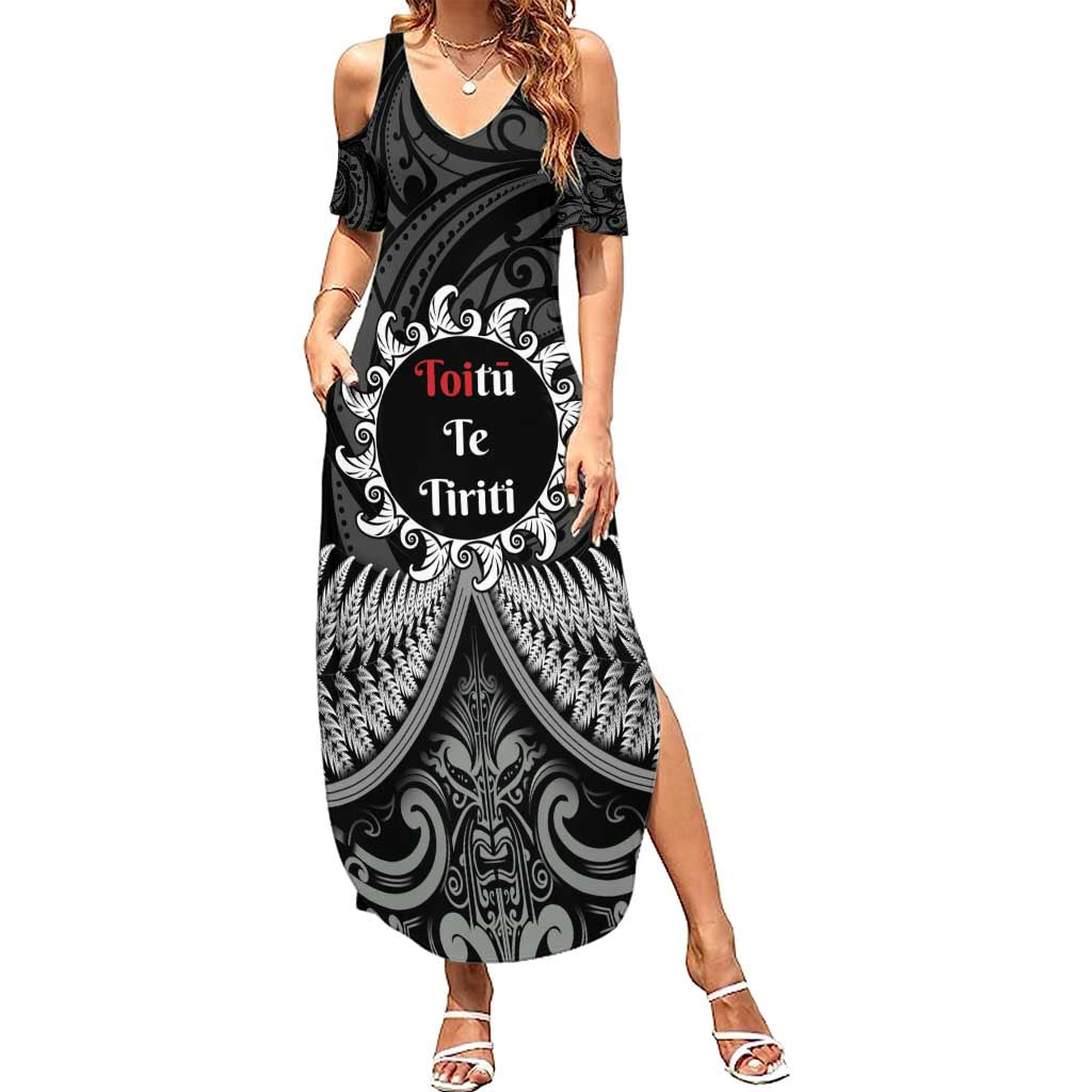 Personalised Toitu Te Tiriti Aotearoa Silver Fern Family Matching Summer Maxi Dress and Hawaiian Shirt New Zealand Maori Pattern