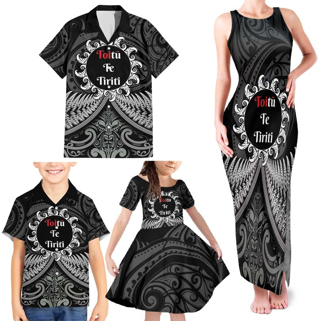 Personalised Toitu Te Tiriti Aotearoa Silver Fern Family Matching Tank Maxi Dress and Hawaiian Shirt New Zealand Maori Pattern