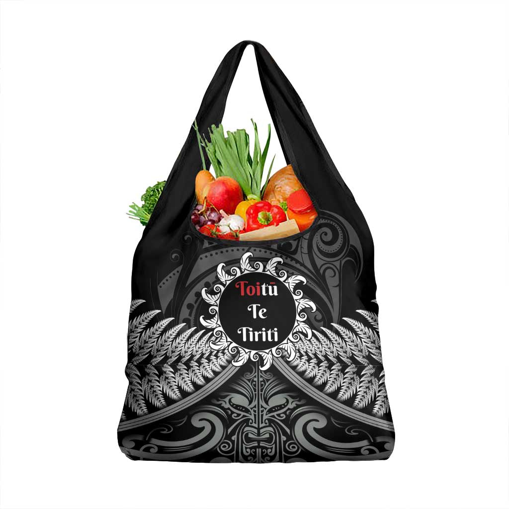 Toitu Te Tiriti Aotearoa Silver Fern Grocery Bag New Zealand Maori Pattern