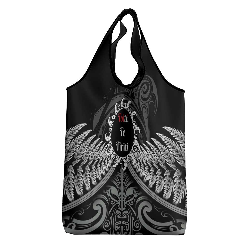 Toitu Te Tiriti Aotearoa Silver Fern Grocery Bag New Zealand Maori Pattern