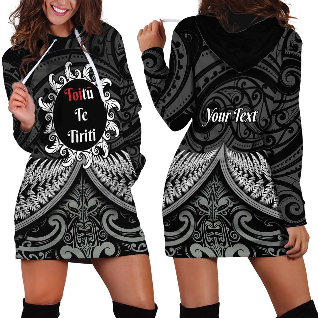 Personalised Toitu Te Tiriti Aotearoa Silver Fern Hoodie Dress New Zealand Maori Pattern - Vibe Hoodie Shop