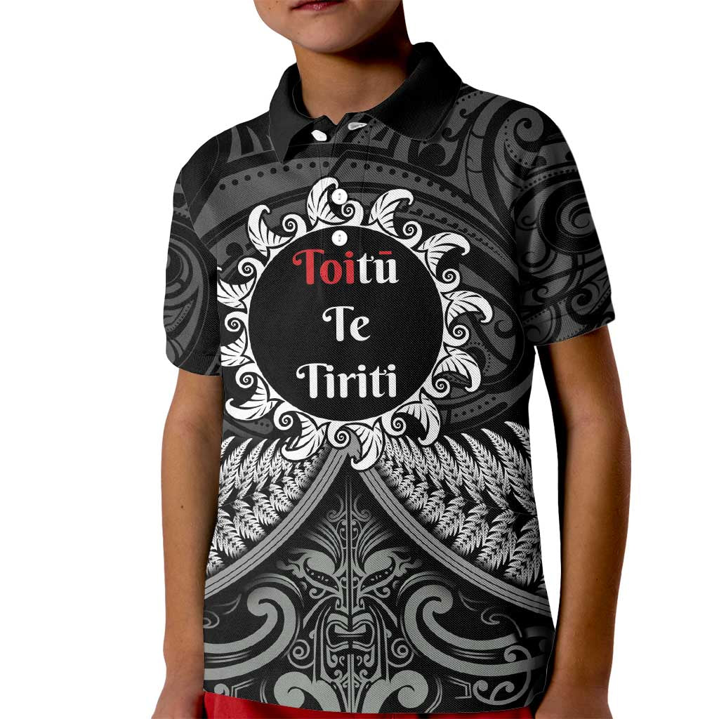 Personalised Toitu Te Tiriti Aotearoa Silver Fern Kid Polo Shirt New Zealand Maori Pattern - Vibe Hoodie Shop