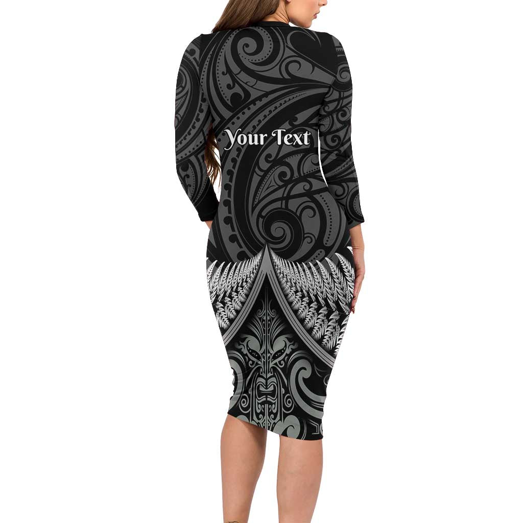 Personalised Toitu Te Tiriti Aotearoa Silver Fern Long Sleeve Bodycon Dress New Zealand Maori Pattern