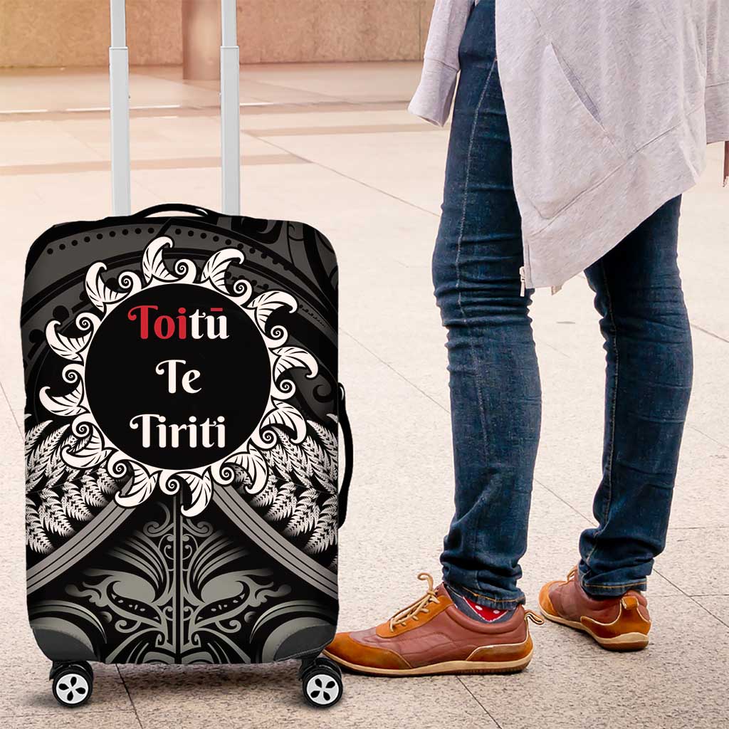 Toitu Te Tiriti Aotearoa Silver Fern Luggage Cover New Zealand Maori Pattern - Vibe Hoodie Shop