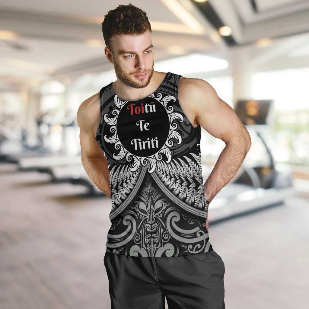 Personalised Toitu Te Tiriti Aotearoa Silver Fern Men Tank Top New Zealand Maori Pattern - Vibe Hoodie Shop