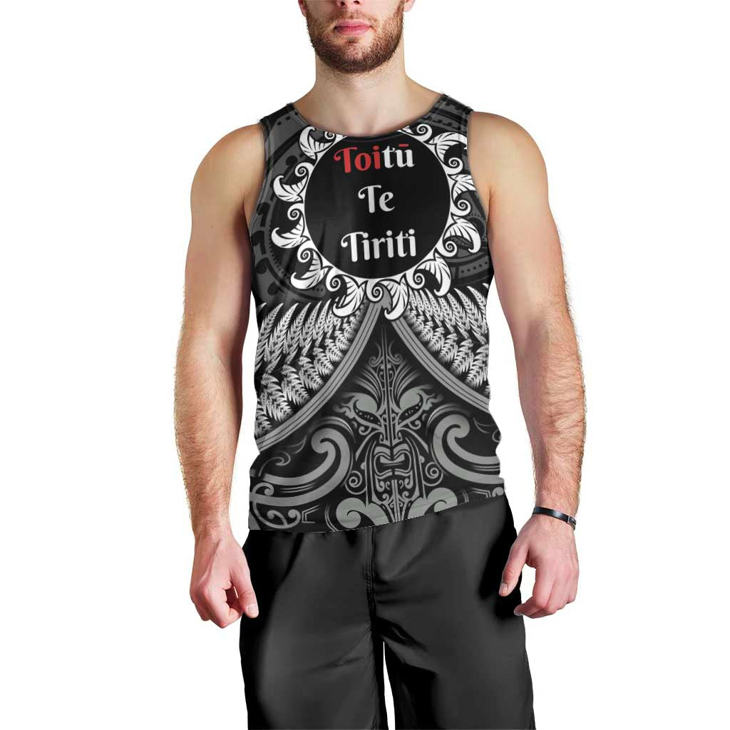 Personalised Toitu Te Tiriti Aotearoa Silver Fern Men Tank Top New Zealand Maori Pattern - Vibe Hoodie Shop