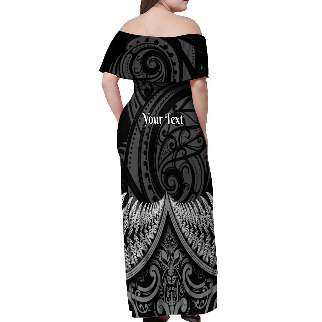 Personalised Toitu Te Tiriti Aotearoa Silver Fern Off Shoulder Maxi Dress New Zealand Maori Pattern