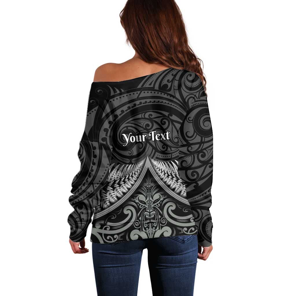 Personalised Toitu Te Tiriti Aotearoa Silver Fern Off Shoulder Sweater New Zealand Maori Pattern - Vibe Hoodie Shop