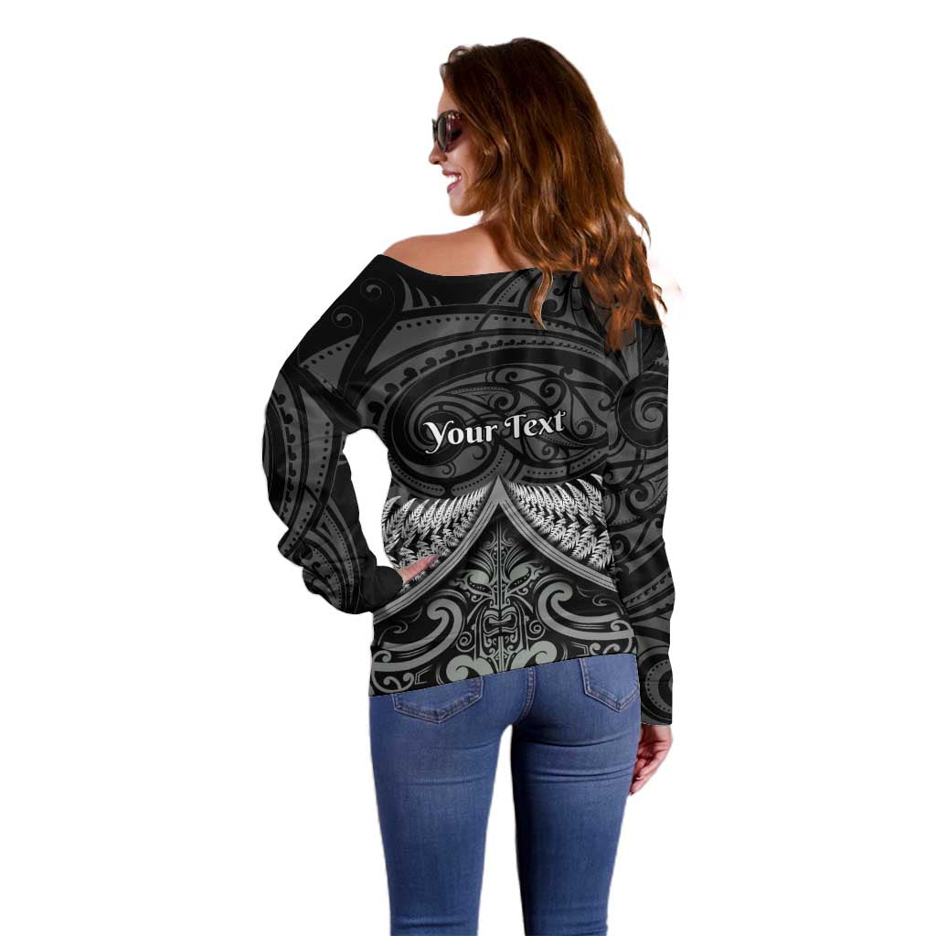 Personalised Toitu Te Tiriti Aotearoa Silver Fern Off Shoulder Sweater New Zealand Maori Pattern - Vibe Hoodie Shop