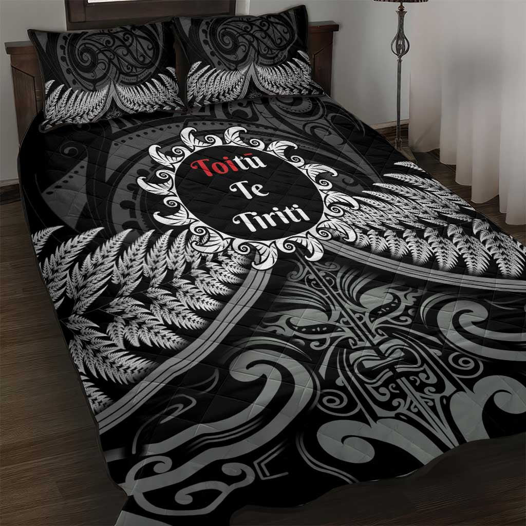 Toitu Te Tiriti Aotearoa Silver Fern Quilt Bed Set New Zealand Maori Pattern - Vibe Hoodie Shop