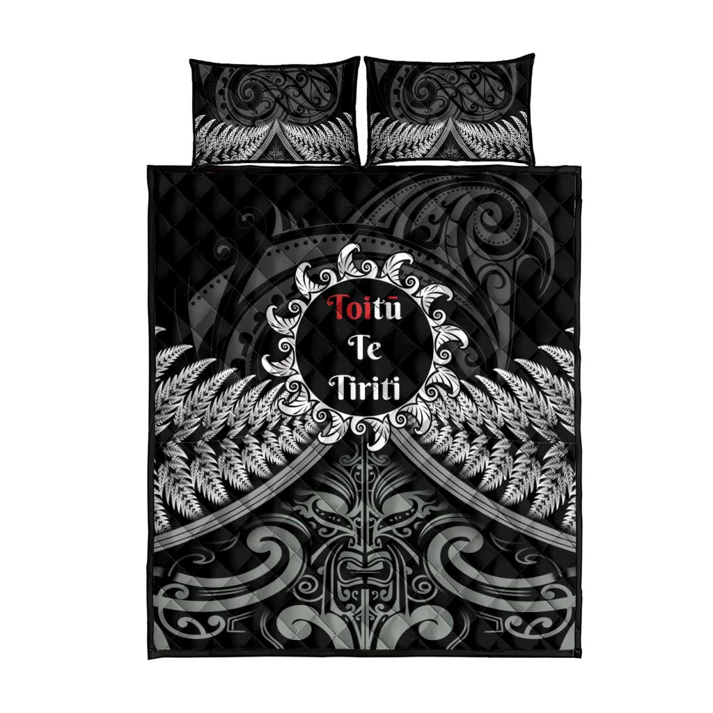 Toitu Te Tiriti Aotearoa Silver Fern Quilt Bed Set New Zealand Maori Pattern - Vibe Hoodie Shop