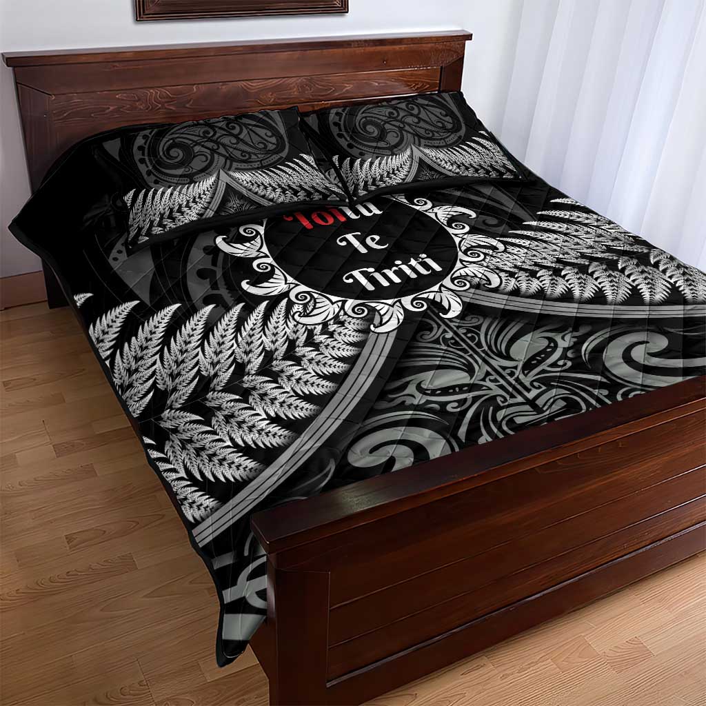 Toitu Te Tiriti Aotearoa Silver Fern Quilt Bed Set New Zealand Maori Pattern - Vibe Hoodie Shop