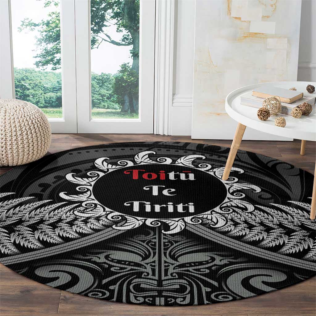 Toitu Te Tiriti Aotearoa Silver Fern Round Carpet New Zealand Maori Pattern