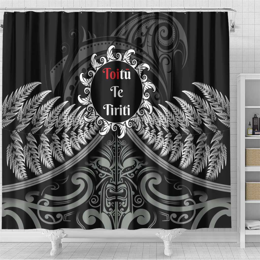 Toitu Te Tiriti Aotearoa Silver Fern Shower Curtain New Zealand Maori Pattern