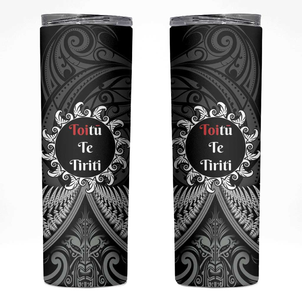 Toitu Te Tiriti Aotearoa Silver Fern Skinny Tumbler Maori Pattern