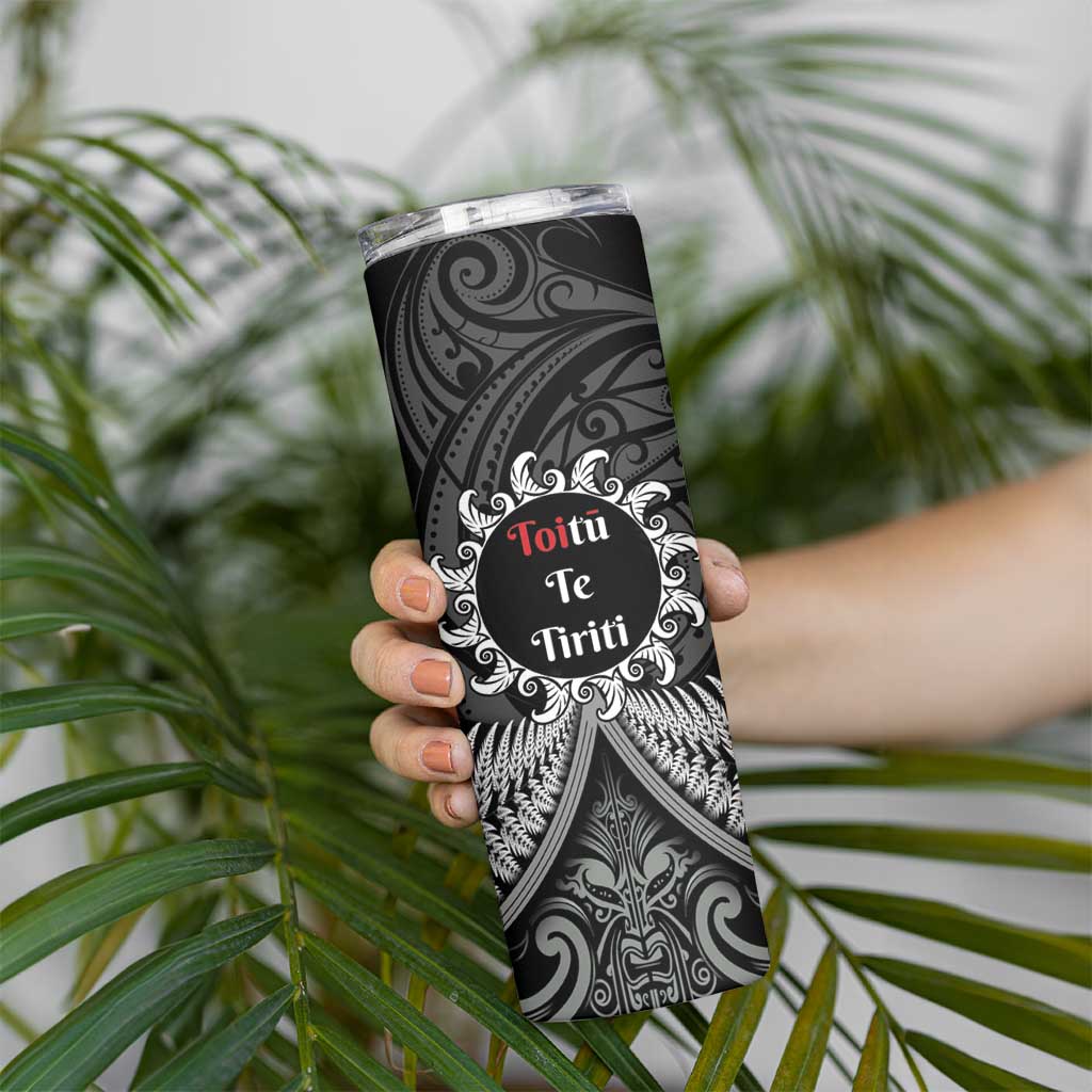 Toitu Te Tiriti Aotearoa Silver Fern Skinny Tumbler Maori Pattern