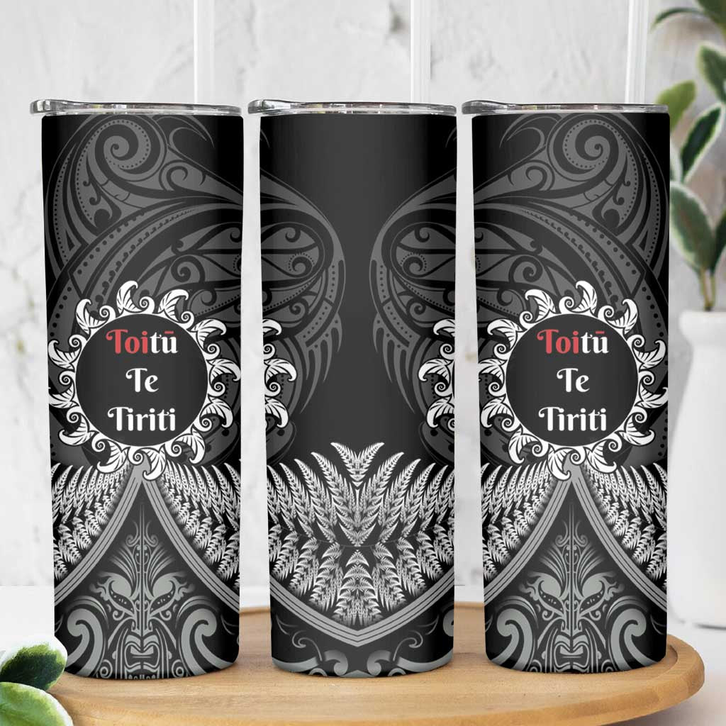 Toitu Te Tiriti Aotearoa Silver Fern Skinny Tumbler Maori Pattern