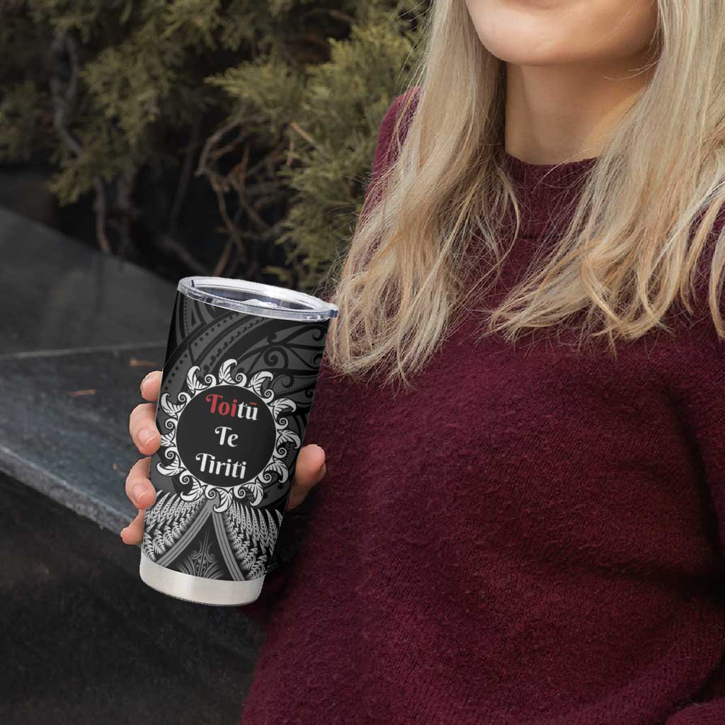 Toitu Te Tiriti Aotearoa Silver Fern Tumbler Cup Maori Pattern