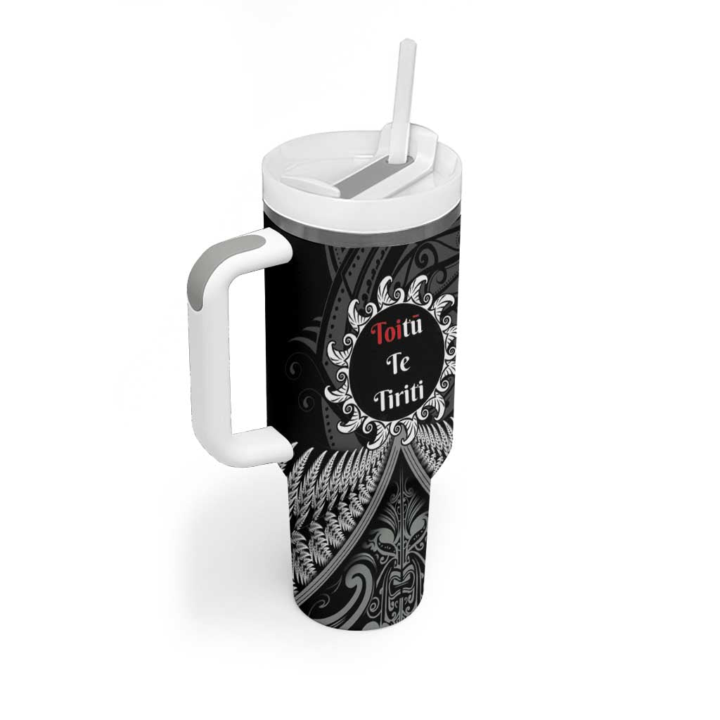 Toitu Te Tiriti Aotearoa Silver Fern Tumbler With Handle Maori Pattern