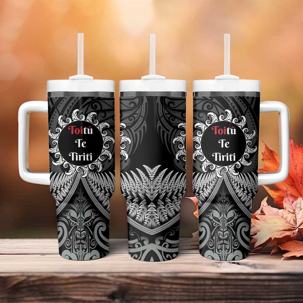 Toitu Te Tiriti Aotearoa Silver Fern Tumbler With Handle Maori Pattern