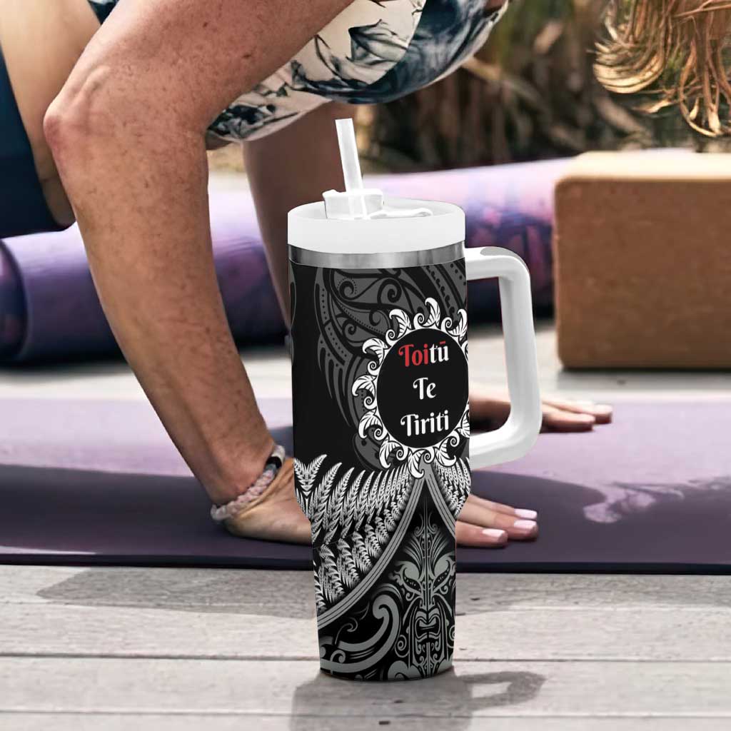 Toitu Te Tiriti Aotearoa Silver Fern Tumbler With Handle Maori Pattern