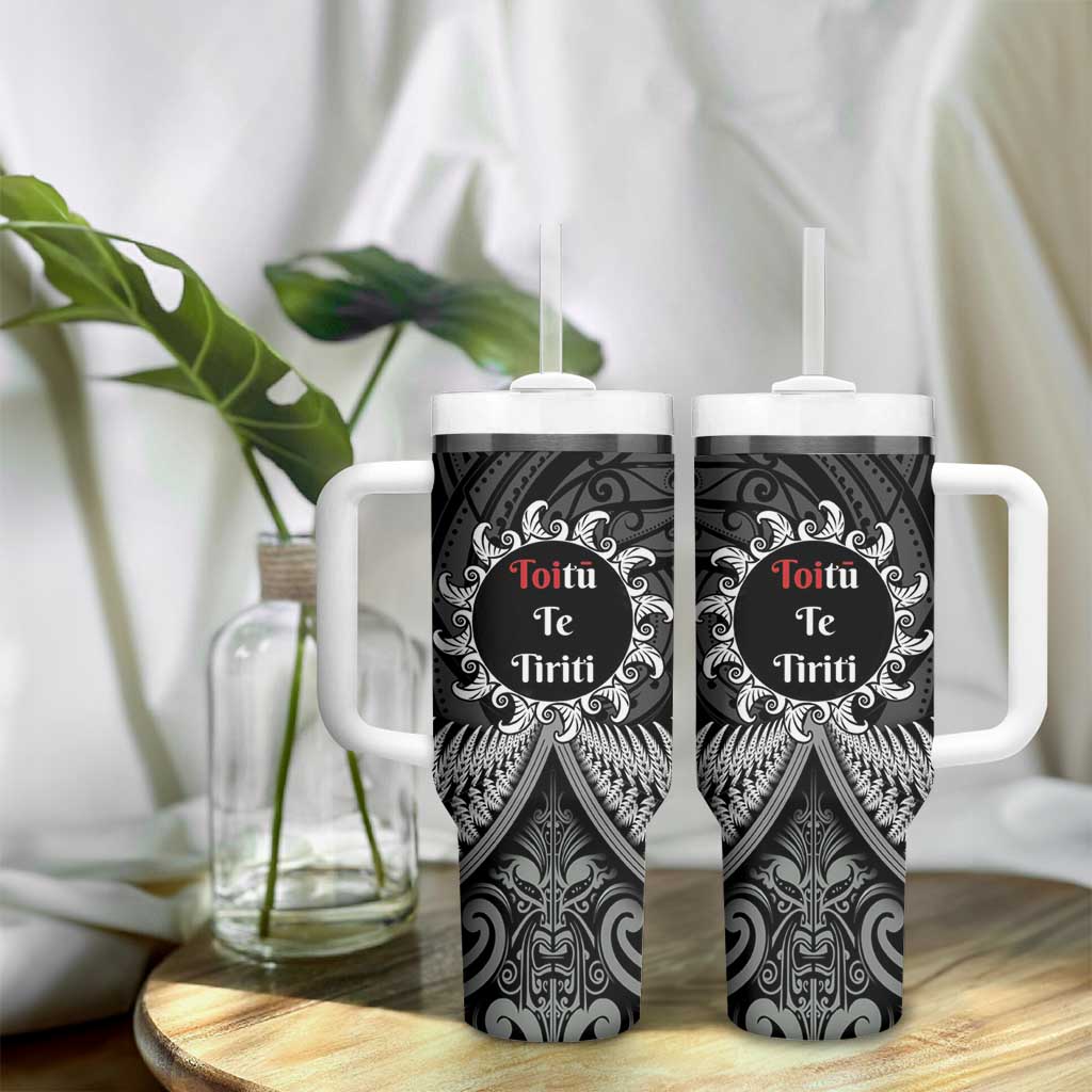 Toitu Te Tiriti Aotearoa Silver Fern Tumbler With Handle Maori Pattern