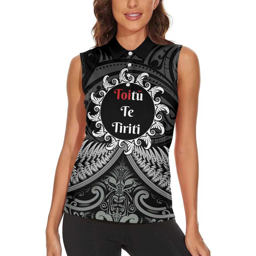 Personalised Toitu Te Tiriti Aotearoa Silver Fern Women Sleeveless Polo Shirt New Zealand Maori Pattern