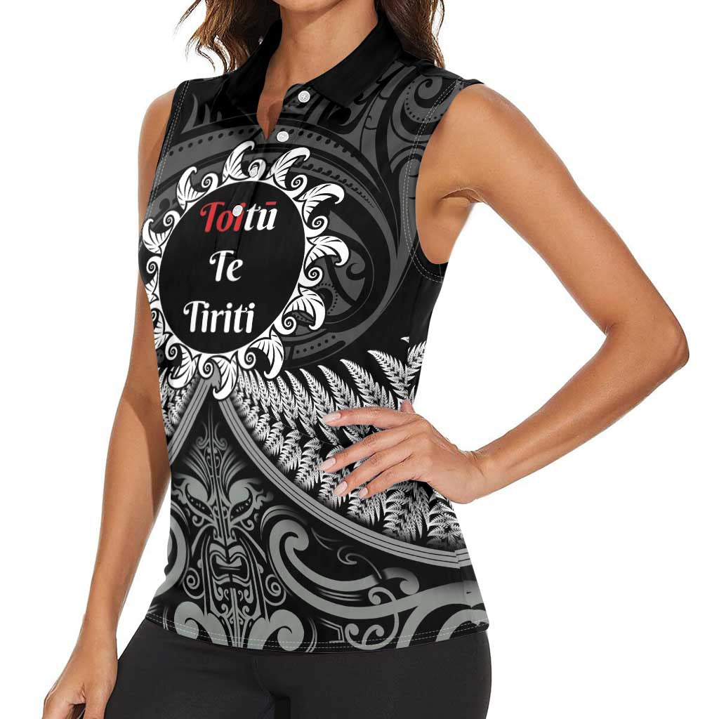 Personalised Toitu Te Tiriti Aotearoa Silver Fern Women Sleeveless Polo Shirt New Zealand Maori Pattern